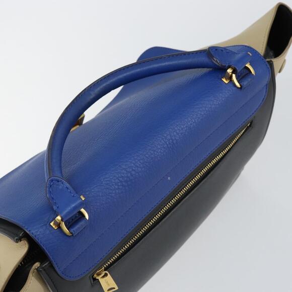 CELINE Trapeze Small Hand Bag Leather Blue Gold - Picture 6 of 13